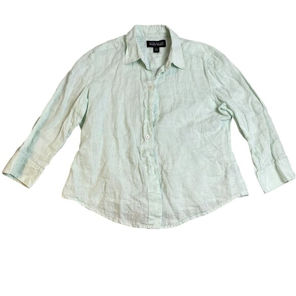 Linda Allard Ellen Tracy Woman's Shirt Size 16 Mint Green 100% Linen Button-Up - Picture 1 of 8